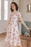 SINCE THEN BUTTON FRONT MIDI TEA DRESS IN RED FLORAL - boopdo