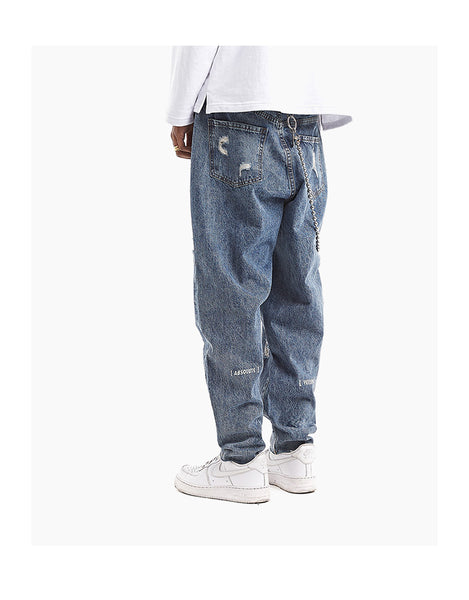 ZOMBRE ZILLA RIPPED DENIM JEAN SWEATPANTS IN NAVY - boopdo