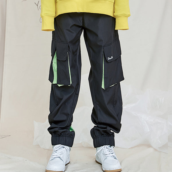 SHOW RICH DESIGNED BY ABOW LIFE CONTRAST COLORS TRACK PANTS IN GREEN BLACK - boopdo