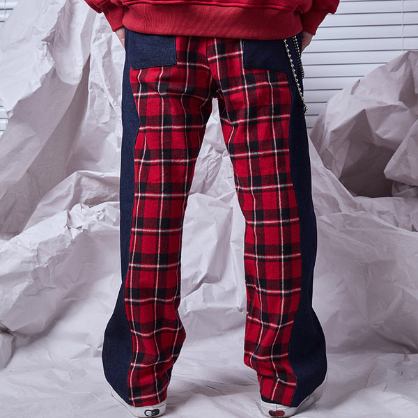SHOW RICH WILD SOUL PRINT CHECKER TRACK PANTS IN CONTRAST COLORWAY - boopdo