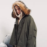 SHOW RICH ABOW LIFE LARGE FAUX FUR SHORT WINDBREAKER HOODED JACKET - boopdo