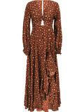 SINCE THEN LONG SLEEVE KNOT FRONT MAXI DRESS WITH CUT OUT IN SPOT PRINT - boopdo