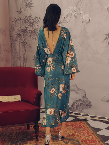 SINCE THEN TIE BACK WRAP FRONT MAXI DRESS IN FLORAL PRINT - boopdo