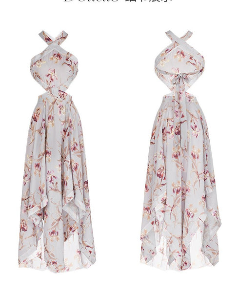 SINCE THEN HIGH NECK TIE BACK MAXI DRESS IN FLORAL PRINT - boopdo