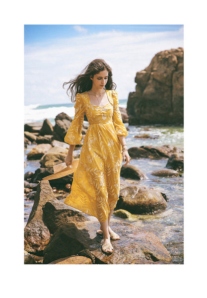 SINCE THEN SWEETHEART NECKLINE EMBROIDERED MAXI DRESS IN YELLOW - boopdo