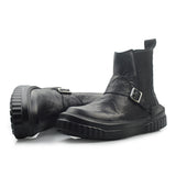 BMANTE MARTIX BUCKLE MID ANKLE THICK SOLED LEATHER BOOTS - boopdo