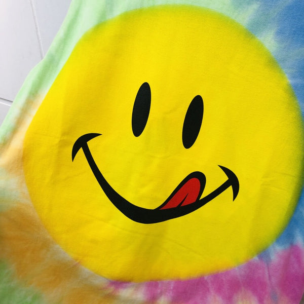 TRISTA DELAIDE TIE DYED RAINBOW SMILEY FACE BASIC UNISEX T SHIRTS - boopdo