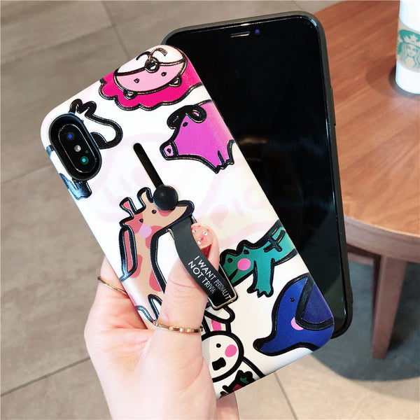 GIRAFFE AND DINOSAUR CARTOON EMBOSSED APPLE IPHONE CASES IN MULTI COLOR - boopdo