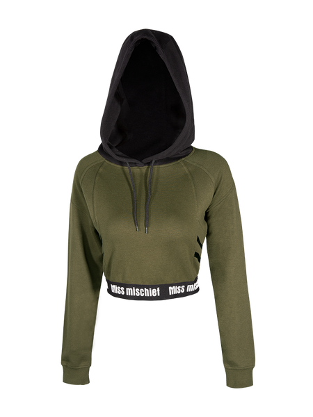 MISCHIEF SUPER CROP HOODIE WITH LOGO TAPING - boopdo