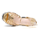 PIPPIN PORTO HUTCHINSON PLATFORM BLOCK HEELED SANDALS IN GOLD AND SILVER - boopdo
