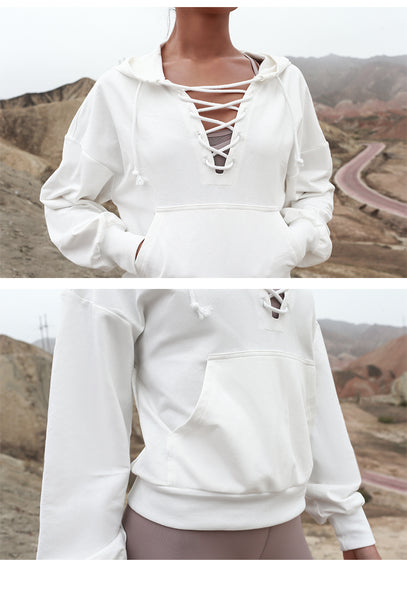 LANIKAR LACE UP HOODIE WITH POUCH POCKET DETAIL - boopdo
