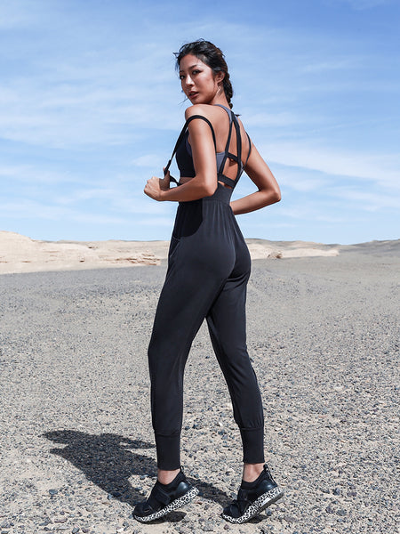 LANIKAR TIE WAIST CAMI JUMPSUIT IN BLACK - boopdo