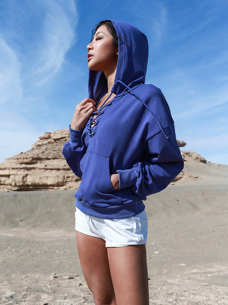 LANIKAR LACE UP HOODIE WITH POUCH POCKET DETAIL - boopdo