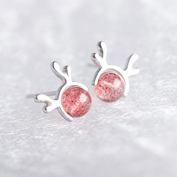 SILVER OF LIFE 925 STRAWBERRY ROTATED CRYSTAL DESIGN SILVER EARRINGS - boopdo