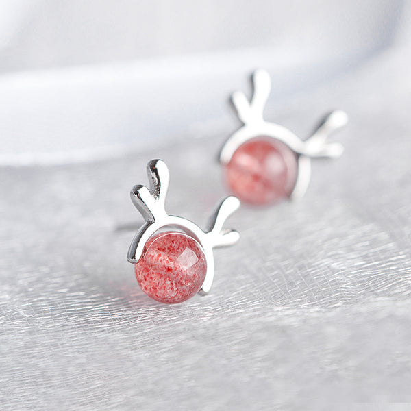 SILVER OF LIFE 925 STRAWBERRY ROTATED CRYSTAL DESIGN SILVER EARRINGS - boopdo
