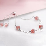 SILVER OF LIFE 925 STRAWBERRY CRYSTAL SILVER BRACELET - boopdo