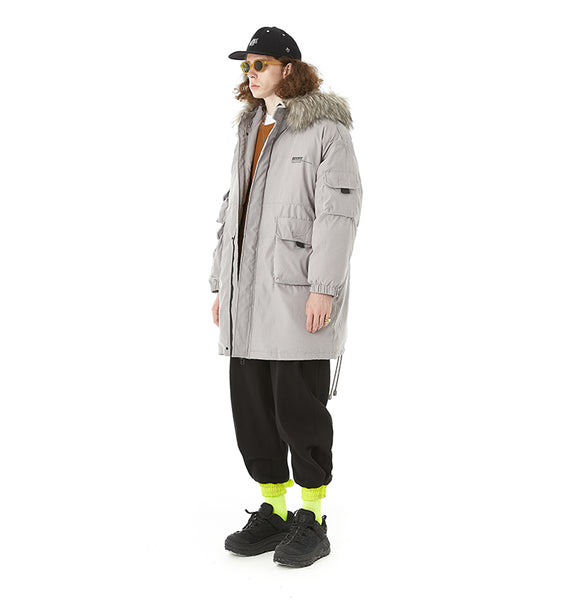 SWAGGER SHOTE MID LENGTH FAUX FUR COLLAR HOODED JACKET - boopdo