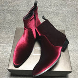 NADEMILI VELVET TOE POINTED CATWALK CHELSEA BOOTS IN WINE RED COLORWAY - boopdo