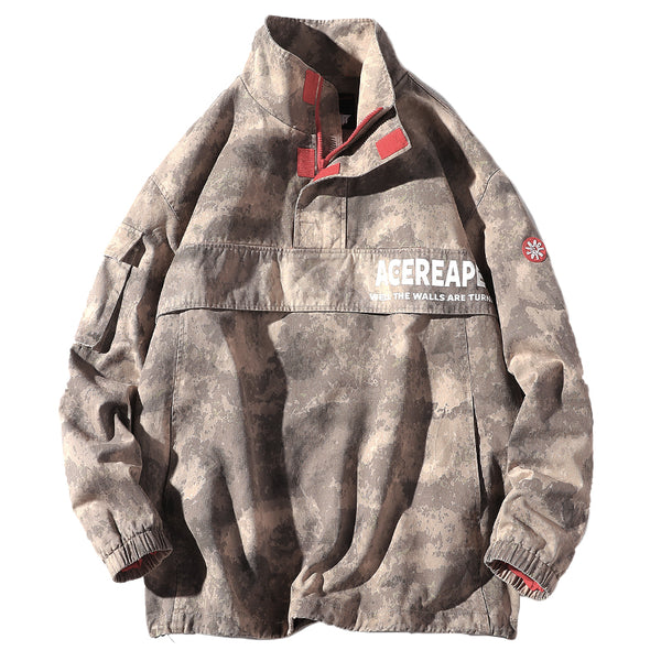 ADAM FREAKO ACEREAPER STAND COLLAR PULLOVER COAT IN DESERT CAMO - boopdo