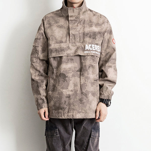 ADAM FREAKO ACEREAPER STAND COLLAR PULLOVER COAT IN DESERT CAMO - boopdo