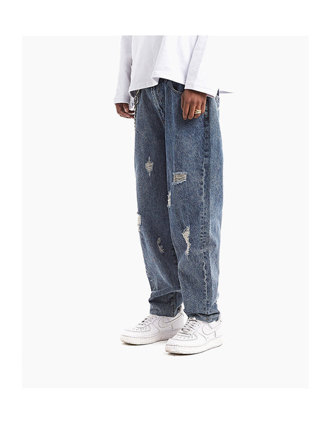 ZOMBRE ZILLA RIPPED DENIM JEAN SWEATPANTS IN NAVY - boopdo