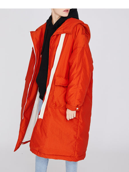 TOYOUTH BORG LINED OVERSIZE MAXI PARKA WITH WHITE ZIP LINE - boopdo