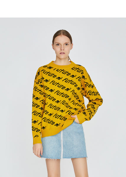 TOYOUTH KNITTED JUMPER IN LETTERS ALL OVER PRINT - boopdo