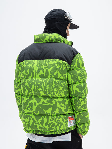 NFWYS FIZOLA HOLOGRAPHIC HIGH NECK BOMBER JACKET IN GREEN CAMO - boopdo