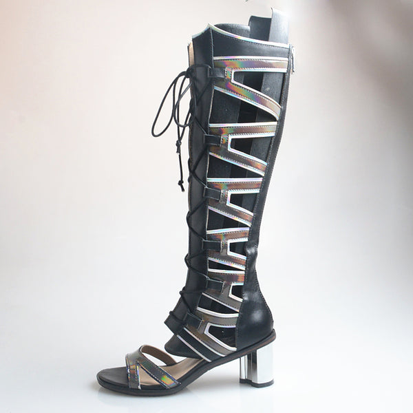 PROVA PERFETTO HUFFO WOFO OPEN TOE KNEE HIGH LEATHER SANDALS - boopdo