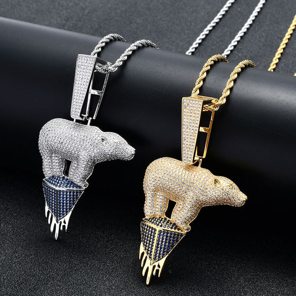 POLAR BEAR ENVIRONMENTAL THEME GLACIER CUBIC ZIRCONIA STONE NECKLACE - boopdo