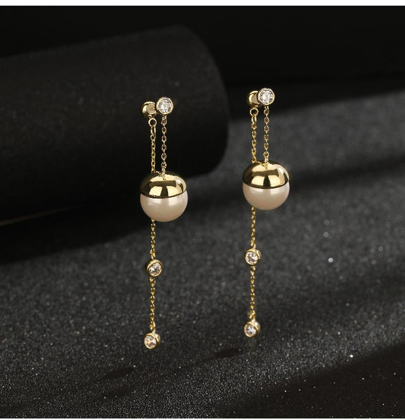 UZL DESIGN GOLD PLATED CHAIN DROP EARRINGS WITH BALL DETAIL - boopdo