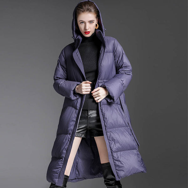 ARTKA KEER URBAN OUTFIT STYLE OVER THE KNEE HOODED DUCK DOWN JACKET - boopdo