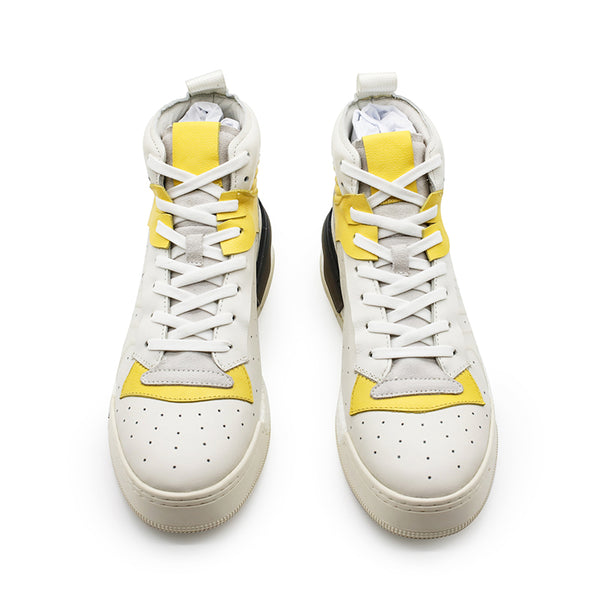 NADMIL DESIGN LEATHER HI TOP TRAINERS NI WHITE AND YELLOW - boopdo