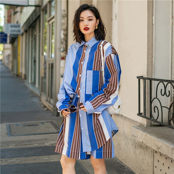 8GIRLS DESIGN LONG SLEEVE SHIRT AND SHORTS CO ORD IN RETRO STRIPE - boopdo