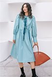 8GIRLS LONG SLEEVE MIDI DRESS WITH TIE FRONT IN BLUE - boopdo