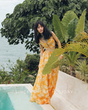 SINCE THEN TIE FRONT CROP TOP AND MATCHING MAXI BEACH SKIRT IN YELLOW FLORAL - boopdo