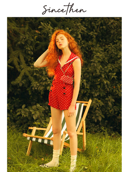 SINCE THEN OPEN BACK PLAYSUIT IN RED POLKA DOT PRINT - boopdo