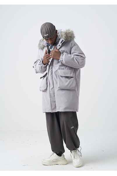 SWAGGER SHOTE MID LENGTH FAUX FUR COLLAR HOODED JACKET - boopdo