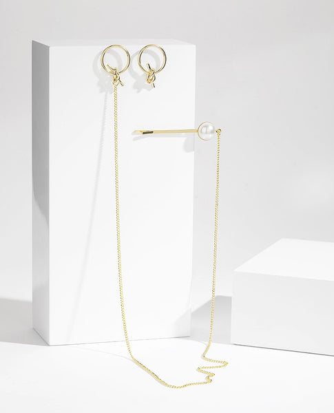 UZL DESIGN CHAIN LINK AND PIN DETAIL EARRINGS IN GOLD PLATE - boopdo