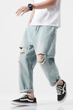 OFF THE SEASON BOOPDO DESIGN RIPPED WASHED DENIM JEAN PANTS IN LIGHT BLUE - boopdo