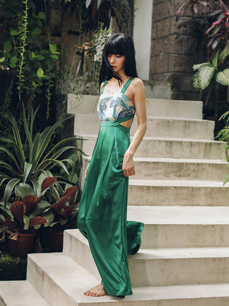 SINCE THEN WIDE LEG JUMPSUIT WITH CUT OUT DETAIL BEACH JUMPSUIT IN GREEN - boopdo