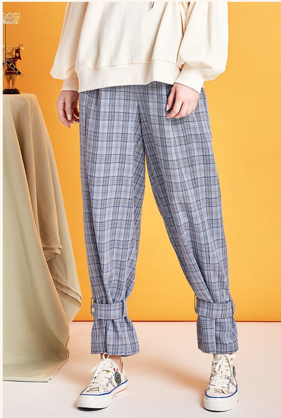 ARTKA TIE ANKLE DETAIL TAPERED TROUSERS IN CHECK - boopdo