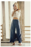 SINCE THEN WIDE LEG TROUSERS WITH FRILL HEM IN STRIPE - boopdo