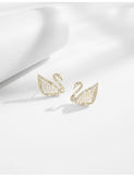 UZL DESIGN SWAN STUD EARRINGS WITH CRYSTAL IN GOLD PLATE - boopdo
