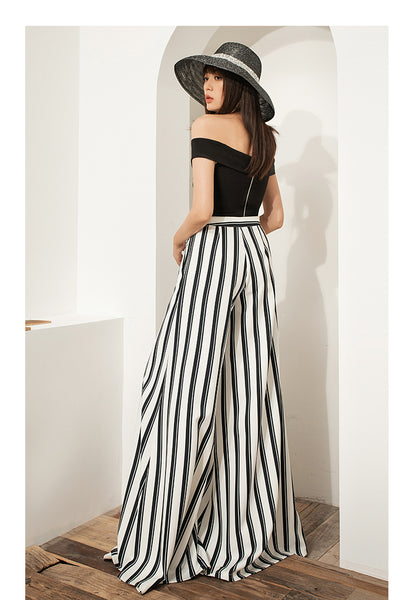 VERRAGE WIDE LEG TROUSERS IN BLACK STRIPE - boopdo