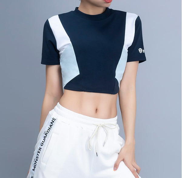 MONSTER GUARDIANS TRAINING COLOR BLOCK CROP TOP - boopdo