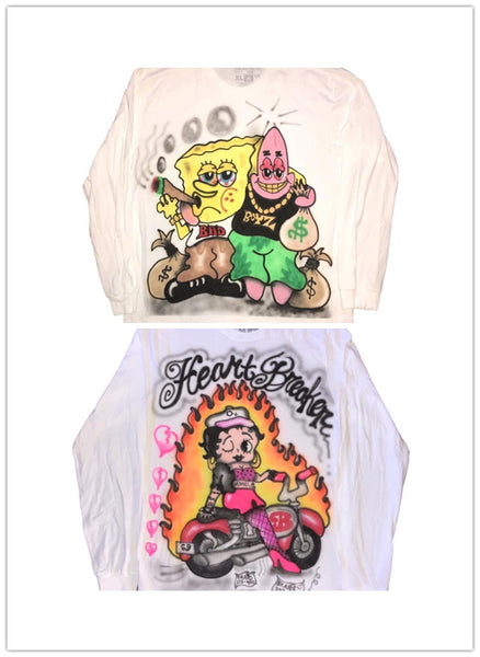 POLEMIA BAD BOYZ HEART BREAKER BETTY GRAFFITI LONG SLEEVE T SHIRT - boopdo