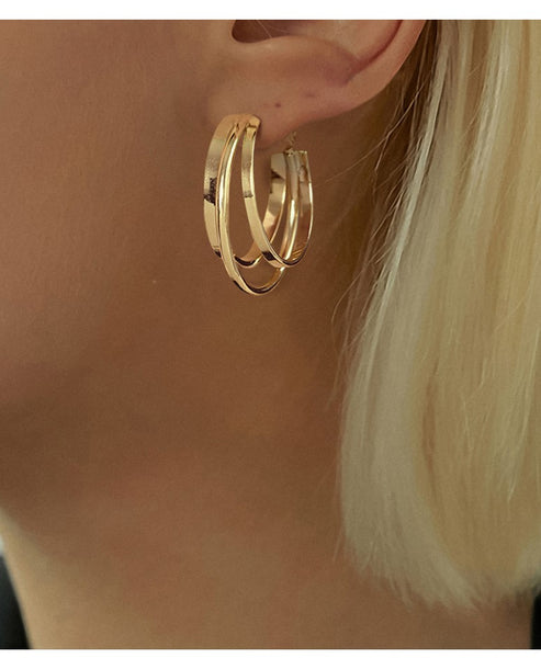 UZL DESIGN HOOP EARRINGS IN TRIPLE ROW IN GOLD PLATED - boopdo