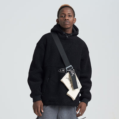 SHOTE SINN HE ON THE EDGE VELVET HOODED SWEATER WITH KANGAROO POCKET - boopdo