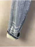 WHITE BLACK CHECKER PATCHWORK AMR WASHED DENIM BLUE JEAN PANTS IN LIGHT BLUE - boopdo